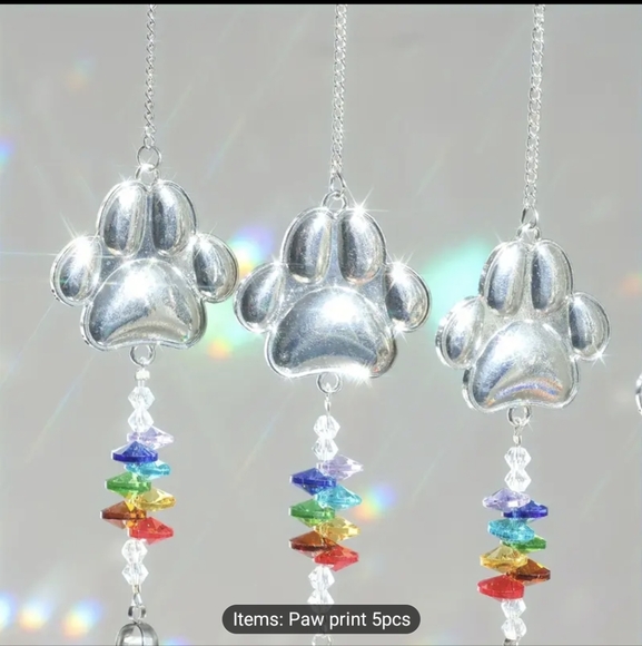 Paw Print Acrylic Suncatcher Prism Crystal Affect 13 X 1.37" Approx - Picture 2 of 8